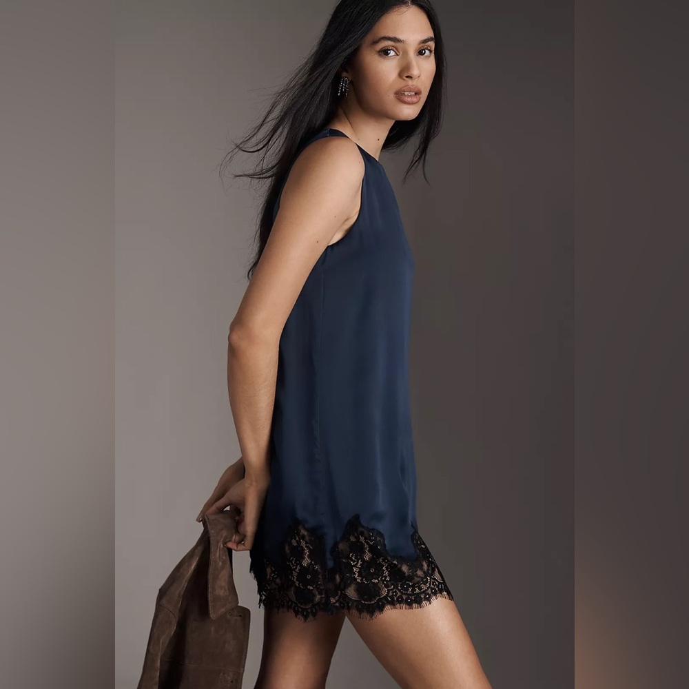 Reformation Jessalyn Sleeveless Silk Mini Dress in Navy - Picture 2 of 8